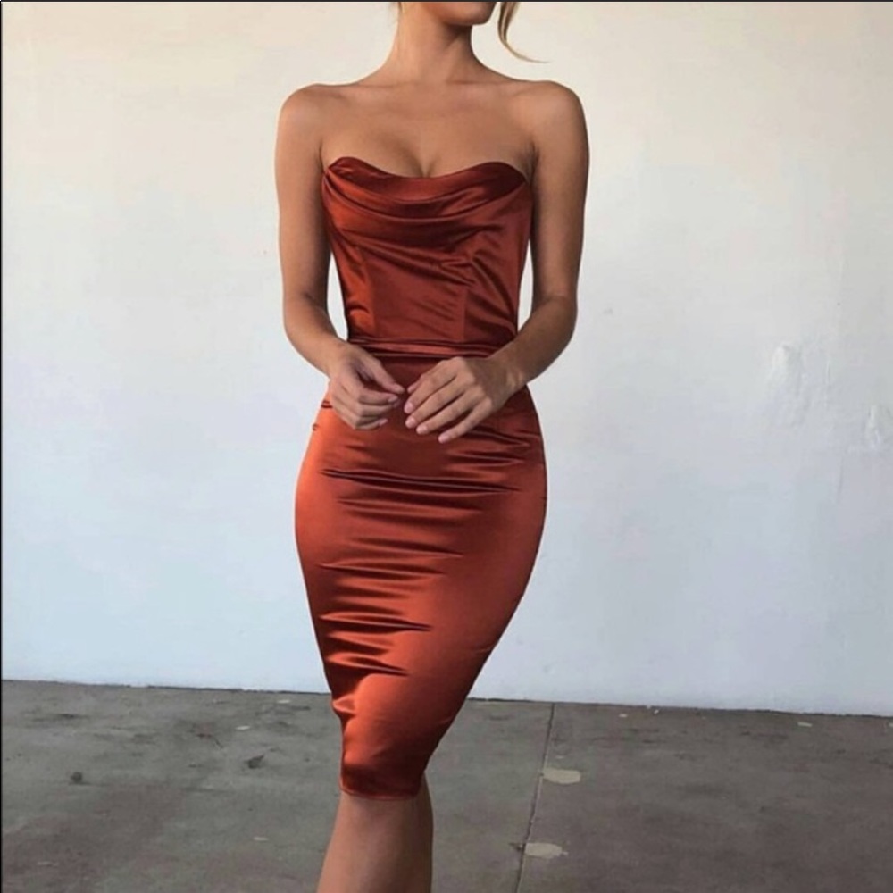 Oh Polly Luxe Good Bustier Copper Midi
